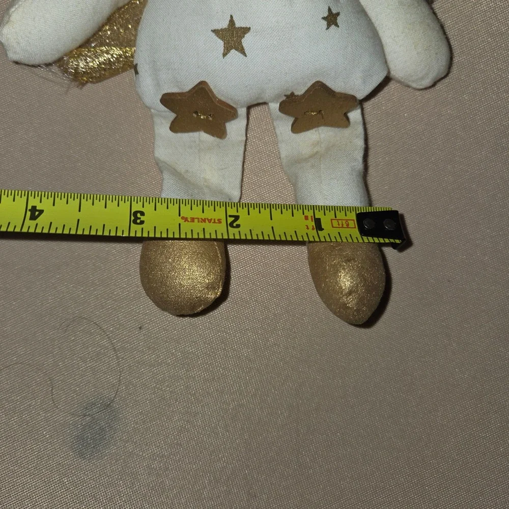 Angel Christmas Ornament Gold Stars Fabric Shelf Sitter‎ Rusic Weightd Bottom